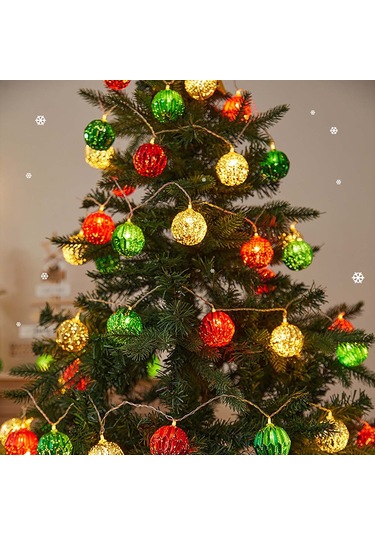 Geeksen 59 İnç 10 Işık Noel Topu Zincir Aydınlatması - İç/ Dış Mekan Noel Ağacı Renkli Dekoratif Işıklar Renk