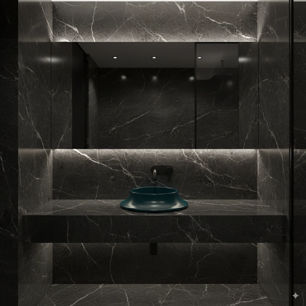 Pearl Volcano Matt Rain Blue Solid Lavabo Mavi