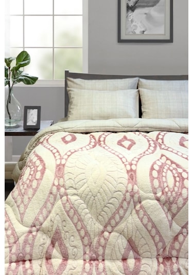 Alla Turca Desenli Jakarlı Wellsoft Uyku Seti-özel Çanta Hediyeli-düz Çarşaflı 2 Yastık Kılıflı, Pembe/krem Krem - Pembe