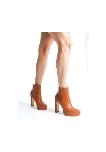 Mubiano Mbsr603-tb Kadın Kalın Topuklu Taba Oval Burun Kısa Bot & Bootie Taba