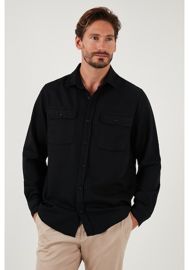 Buratti Pamuklu Çift Cepli Regular Fit Erkek Gömlek Cf25W128858 Siyah