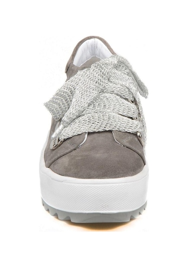 Bağcıklı Gri Süet Yüksek Taban Kadın Sneaker