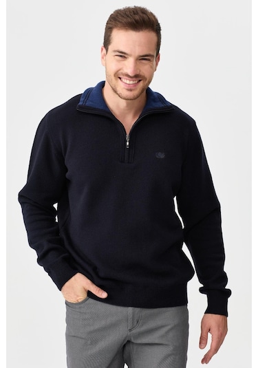 Erkek Fermuarlı Yaka Klasik Yün Kazak Y.a Lacivert Y.a Lacivert