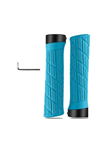 Folinda Silikon-alüminyum Bilezikli Bisiklet Tutamak Koruması, Anti Kayma Ve Sönümleme Özelliği, Dağ Bisikleti İçin Kilitlebilir, Mavi Çift Set Çok Renkli