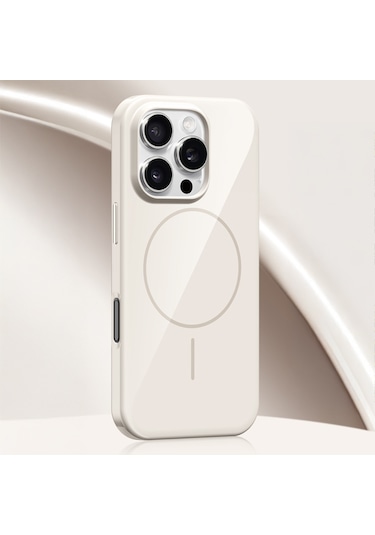 İphone Uyumlu 15 Pro Max Soft Parlak Kılıf Magsafe Şarj Özellikli Wlons Frego Kapak Krem