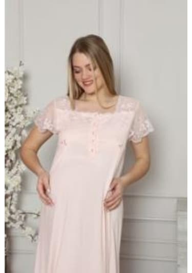 Limissi 1208 Pembe Hamile Lohusa Dantelli Gecelik