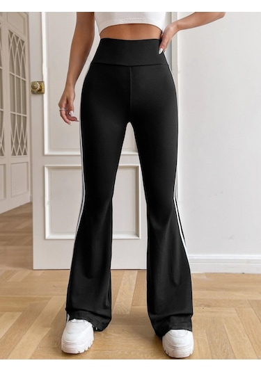 Kadın Yüksek Bel Şerit Detaylı Ispanyol Paçalı Dalgıç Pantolon