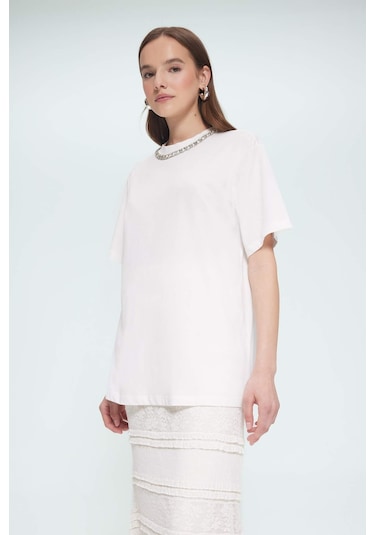 DeFacto Regular Fit Bisiklet Yaka Kısa Kollu Tunik F1801AX25SMER85 DeFacto Regular Fit Bisiklet Yaka Kısa Kollu Tunik F1801AX25SMER85