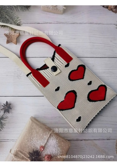 Yaz Sıcak Satış Sezon Örme Küçük Kare Çanta Kaliteli Çanta Crossbody Cep Creamy-white Three Hearts Krem
