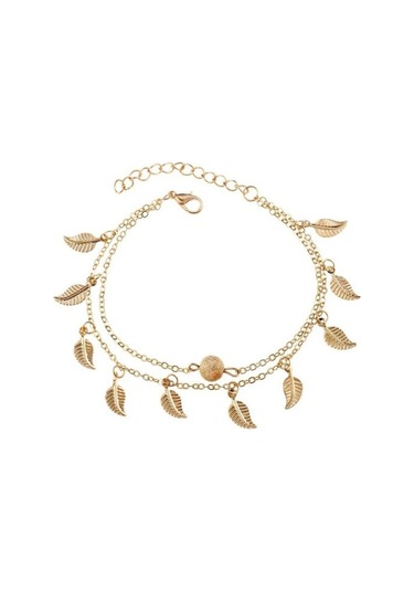 Altın Çift Katmanlı Yapraklar Charm Halhal Ayak Zinciri Yaz Kadın Sandal Ayak Bileği Bilezik Altın