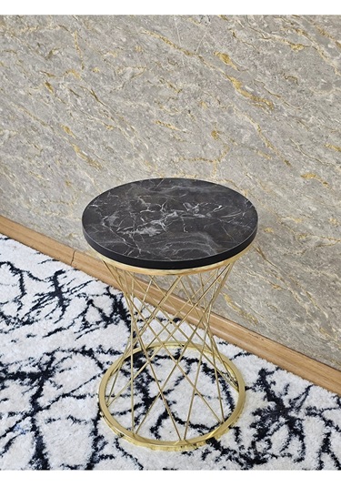 Gold Kaplama Pota Sehpa - Sehpa - Ahşap Sehpa - Metal Sehpa - Sun Çok Renkli