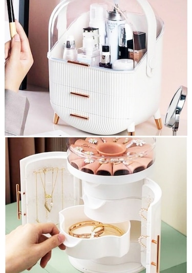 Piev House By House 2 Si 1 Arada Makyaj Ve Takı Küpe Kolye Bujiteri Düzenleyici Organizer Set Krem
