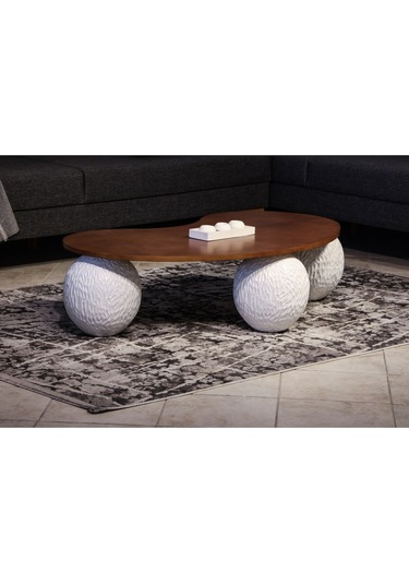 Modern Top Sehpa & Küre Ceviz Mdf Orta Sehpa - Beyaz Desenli