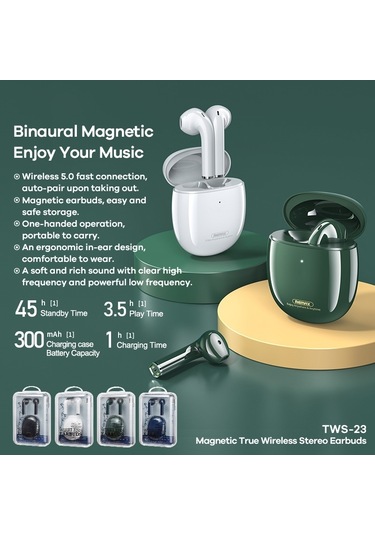 Remax Tws-23 Bluetooth 5.0 Manyetik Gerçek Kablosuz Stereo Bluetooth Kulaklık Siyah