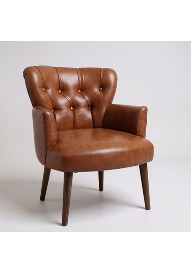 Roma Berjer - Modern Tekli Koltuk - Deri Kumaş - Taba