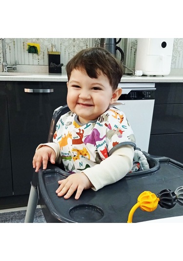 Yorni 1-3 Yaş, Zoo Sıvı Geçirmez, Cırtlı, Yarım Kollu Bebek Mama Önlüğü Çok Renkli