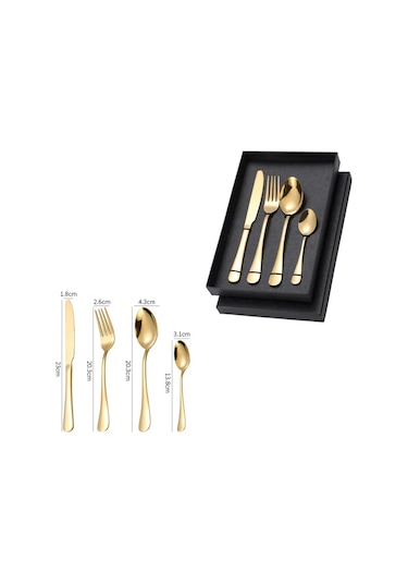 Premium Paslanmaz Çelik Çatal, Kaşık Ve Bıçak Seti Modern Gold Renk 4 Parça