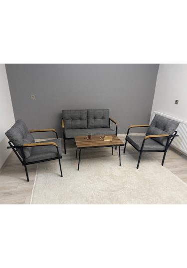 Modern Venüs Balkon, Bahçe, Cafe - Metal Kanepe Koltuk Takımı - 2+1+1 + Sehpa Antrasit Modernsh24 Antrasit
