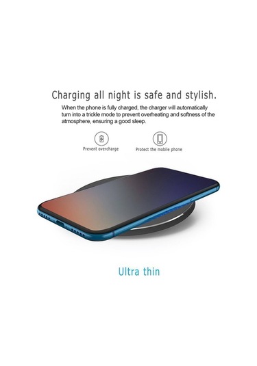 Sandwich Siyah Ultra İnce Alüminyum Qi Kablosuz Şarj Aleti - Hızlı Telefon Şarj Üstü, Taşınabilir Qi Standartlı Şarj