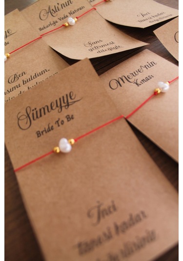 50 Adet İncili Kırmızı Şans Bilekliği - Kına Hediye - Kişiyeözel