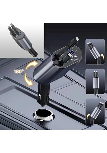 Xuweiwei San Com O 120w 4 İn 1 Hızlı Şarj Araba Adaptörü Koyu Mavi Alüminyum Alaşım Type C İphone Ios Samsung Xiaomi Uyumlu