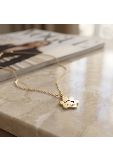 925 Ayar Gümüş Kişiye Özel İsimli Pati Kolye Gold