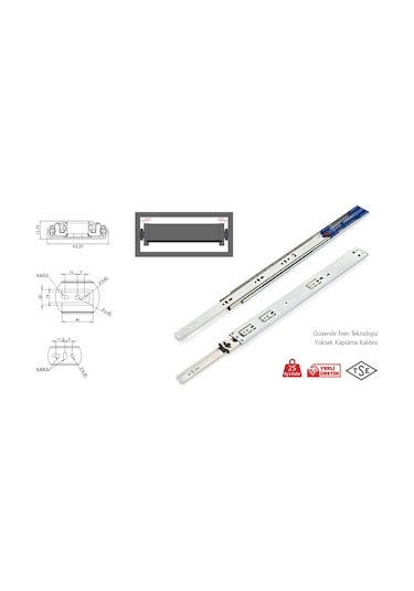 Teleskopik Bilyalı Ray Geniş 43 Mm Frenli 43 Mm X 30 Cm Çekmece Rayları Gri