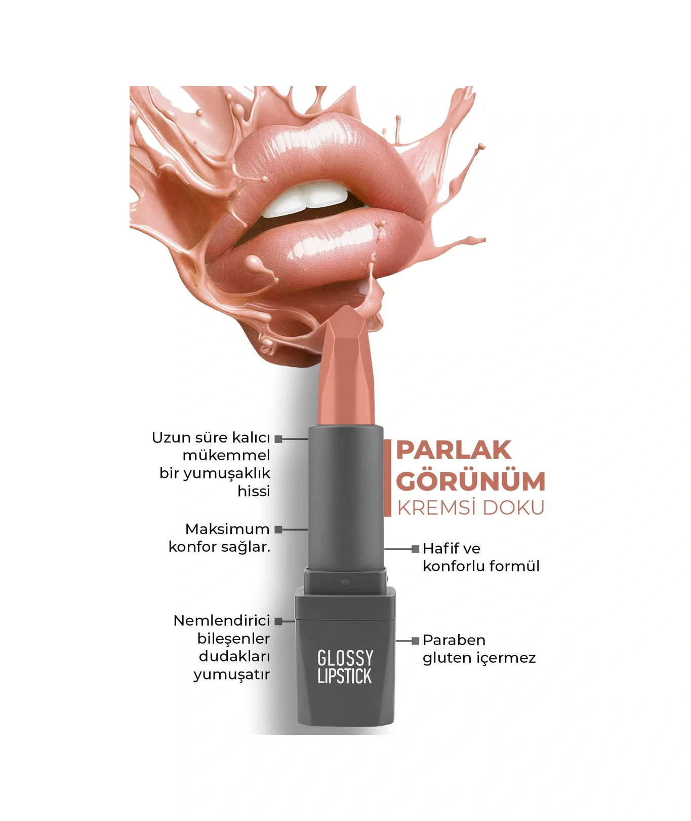 Alix Avien Uzun Süre Kalıcı Yoğun Renk Veren Nemlendirici Parlak Ruj Glossy Lipstick 303 Nude Rose