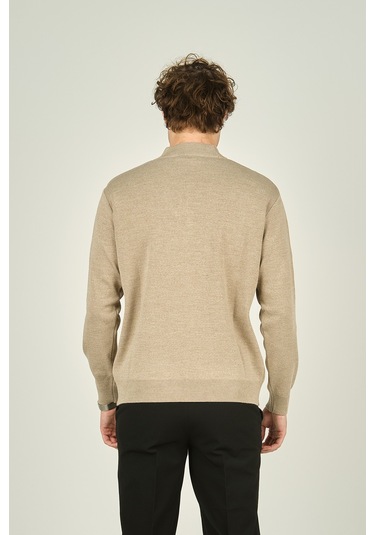 Ateş Triko Erkek Yarım Balıkçı Yaka Yün Kazak 6091024 Bej Bej
