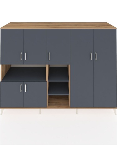 Kronos Dolap 13 Raflı 7 Kapaklı 220x59x163 Çam-antrasit Çam-antrasit