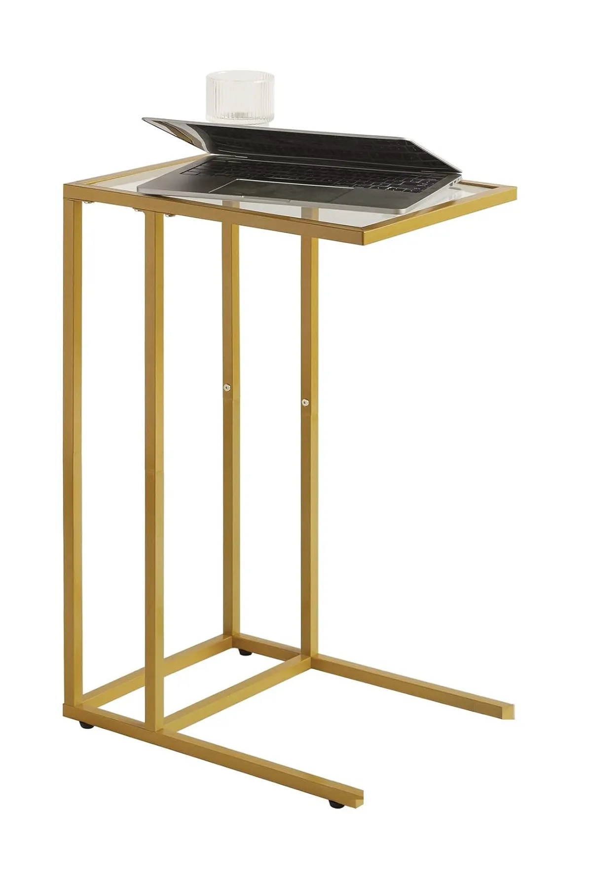 Şeffaf Temperli Cam C Sehpa Koltuk Sehpası Gold-şeffaf