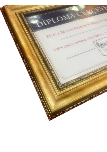 Diploma Çerçevesi Gold Renk - Hakiki Camlı Ürün - 25x35,2 Boyutta