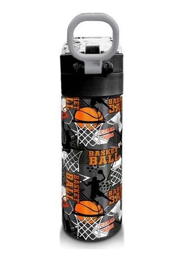 Coral High Kids Siyah Gri Basketbol Desenli Pipetli Ve Direkt İçim Çelik Termos 500 Ml 31975 Gri - Siyah