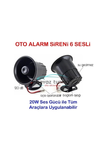 Oto Alarm Sireni 12V 20w 6 Sesli
