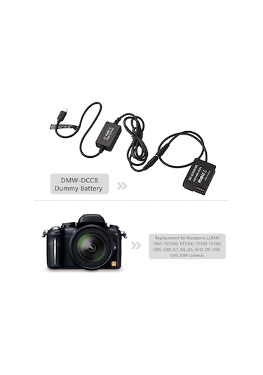 Youtek Panasonic Lumıx İçin Usb Type-c Pd Hızlı Şarj Desteği İle Sahte Pil Ve Kablo Seti