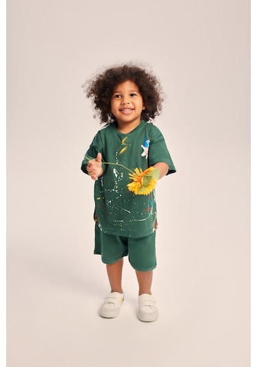 Luess Erkek Çocuk %100 Pamuklu Oversize Takım - Yeşil