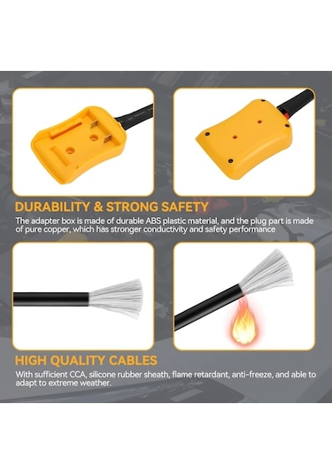 Xuweiwei 12-24v Jump Cable Clip 2m/6.5ft 20v Jumper Kabloları İçin Uyumlu 8awg Araç Akü Başlatma Kablosu