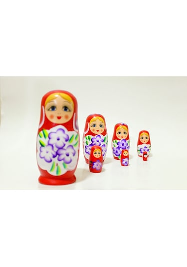Mobgift Ahşap Tombul Iç Içe Matruşka Bebek 7li Set Kırmızı