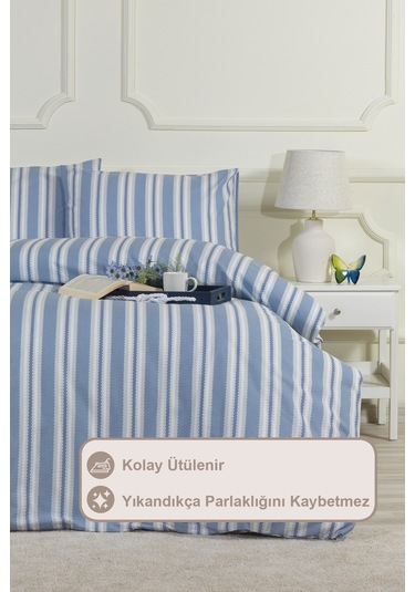 Elart Scatt Nevresim Takımı Tek Kişilik Lastikli Çarşaf 160x220 Cm Mavi Mavi