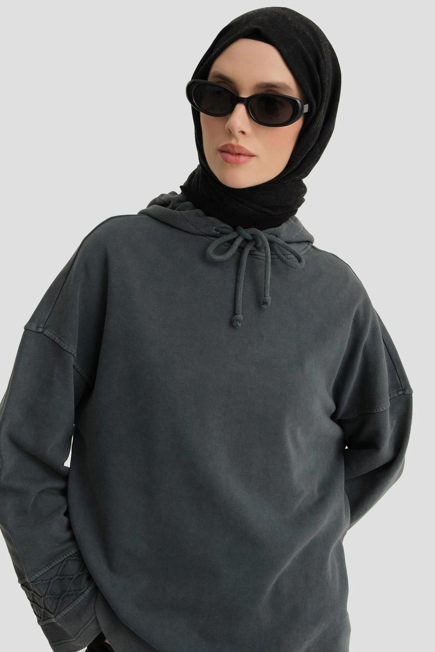 Armine Yıkama Efektli Sweat 24kd6804 Antrasit Füme
