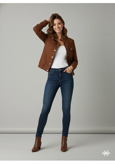 Kadın Taba Zarif Kısa Ceket Toka Detaylı Dik Yaka Cepli Süet/kaşe Baharlık Ceket Kahve