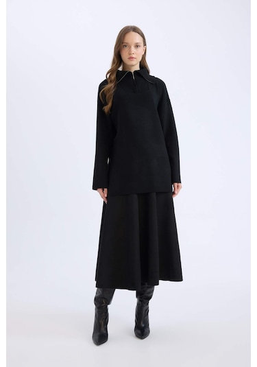 DeFacto A Kesim Basic Düz Süet Midi Etek E5405AX24WNBK81 Siyah DeFacto A Kesim Basic Düz Süet Midi Etek E5405AX24WNBK81 Siyah