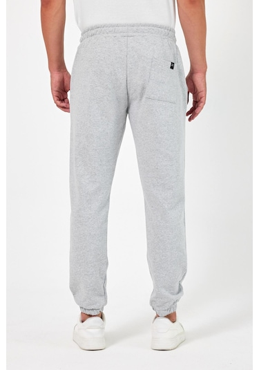 Kalın Gri Erkek Eşofman Altı Jogger Arka Cepli Lastik Paça Regular Fit Şardonsuz Gri