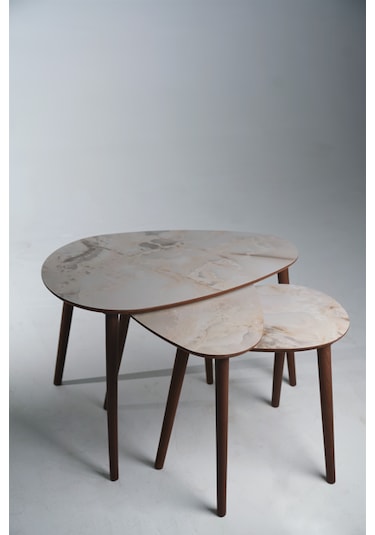 Paris 3'lü Zigon Sehpa &100 Mdf Buz Gri Mermer Desen