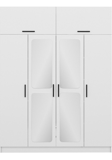 Kale 4 Kapaklı Aynalı Zincir Dolap-yüklük - Beyaz 235cm Beyaz