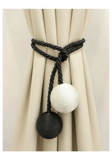 İki Toplu Yan Bağlama Fon Perde Toplama Aparatı Siyah-krem