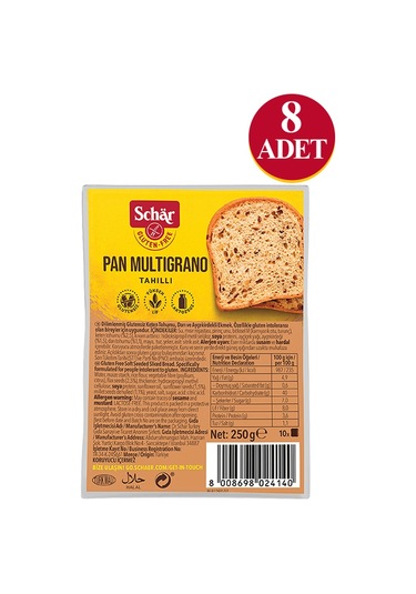 Schar Pan Multigrano Ketenli Glutensiz Ayçekirdekli Ekmek 8 x 250 G