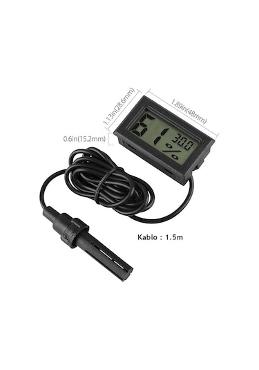 Indena-Mini Isı Ve Nem Ölçer - Termometre Higrometre Prob Kuluçka Siyah