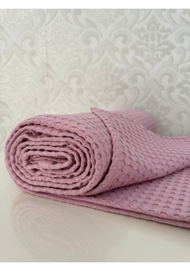 Premium %100 Pamuk Çift Kişilik Yazlık Pike, Yatak Örtüsü,terletmez Kumaş Pudra Renk 240x200cm Pudra