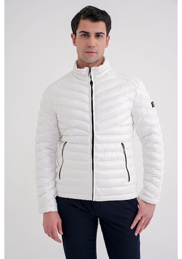 Slim Fit Hakim Yaka Yan Cepli Kaz Tüyü Beyaz Şişme Mont Mt 176 Beyaz